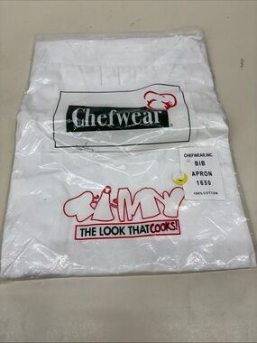 NWT White Bib Apron with Red Logo